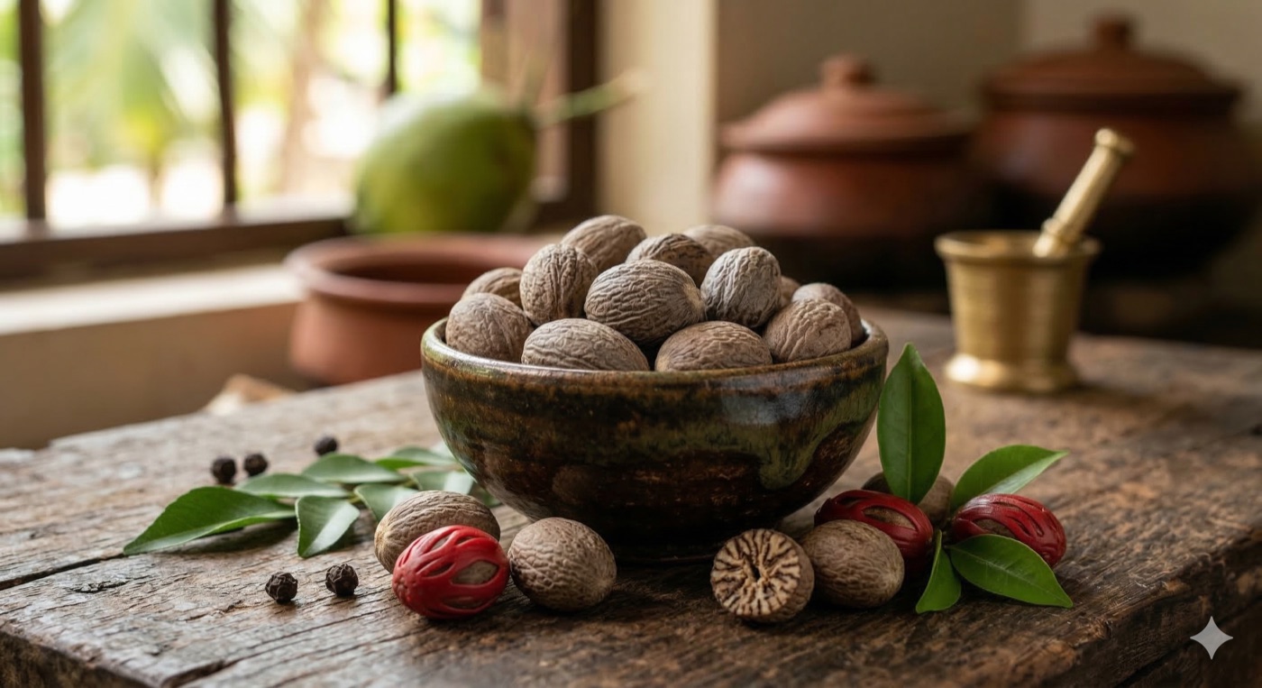 Whole nutmeg with red mace